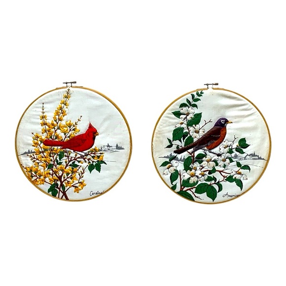 Vintage Set of Tenor Framed Bird Needlepoints - Picture 1 of 4